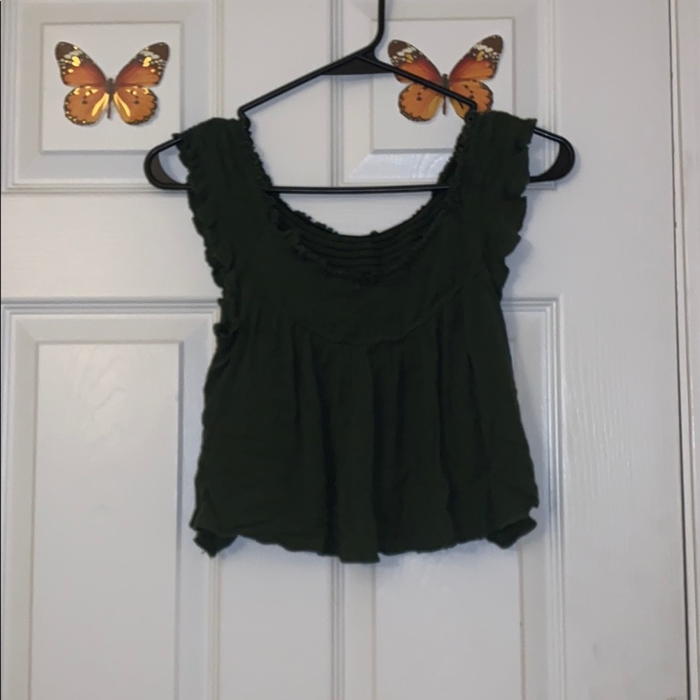 OLIVE GREEN OFF THE SHOULDER CROP TOP